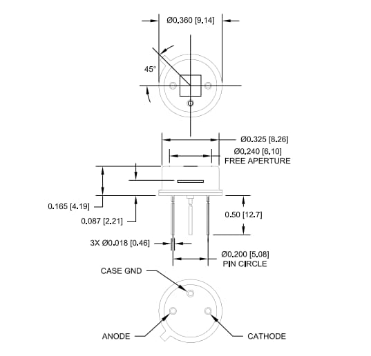 Mechanical Drawing - Advanced Photonix UV Enhanced Silicon Photodiode